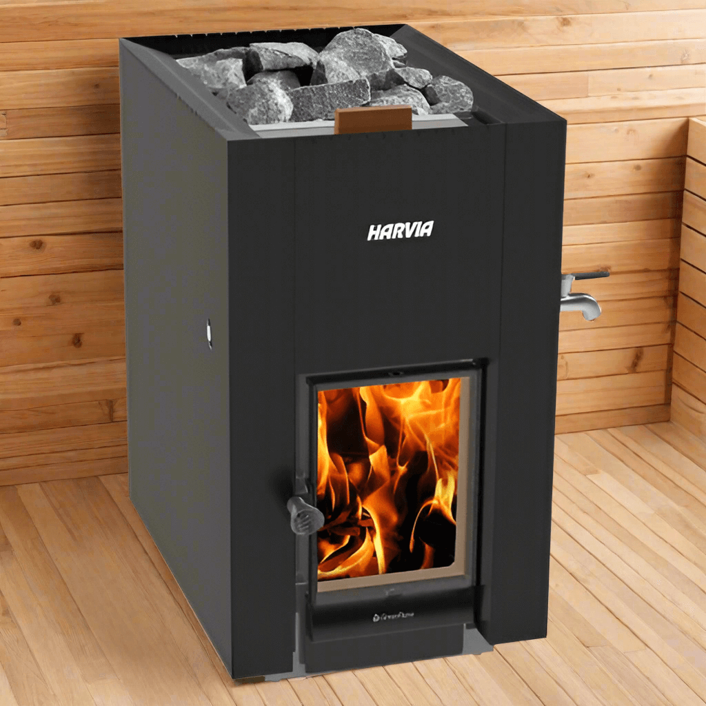 Harvia Linear 22 GreenFlame ES wood-burning sauna stove with water tank