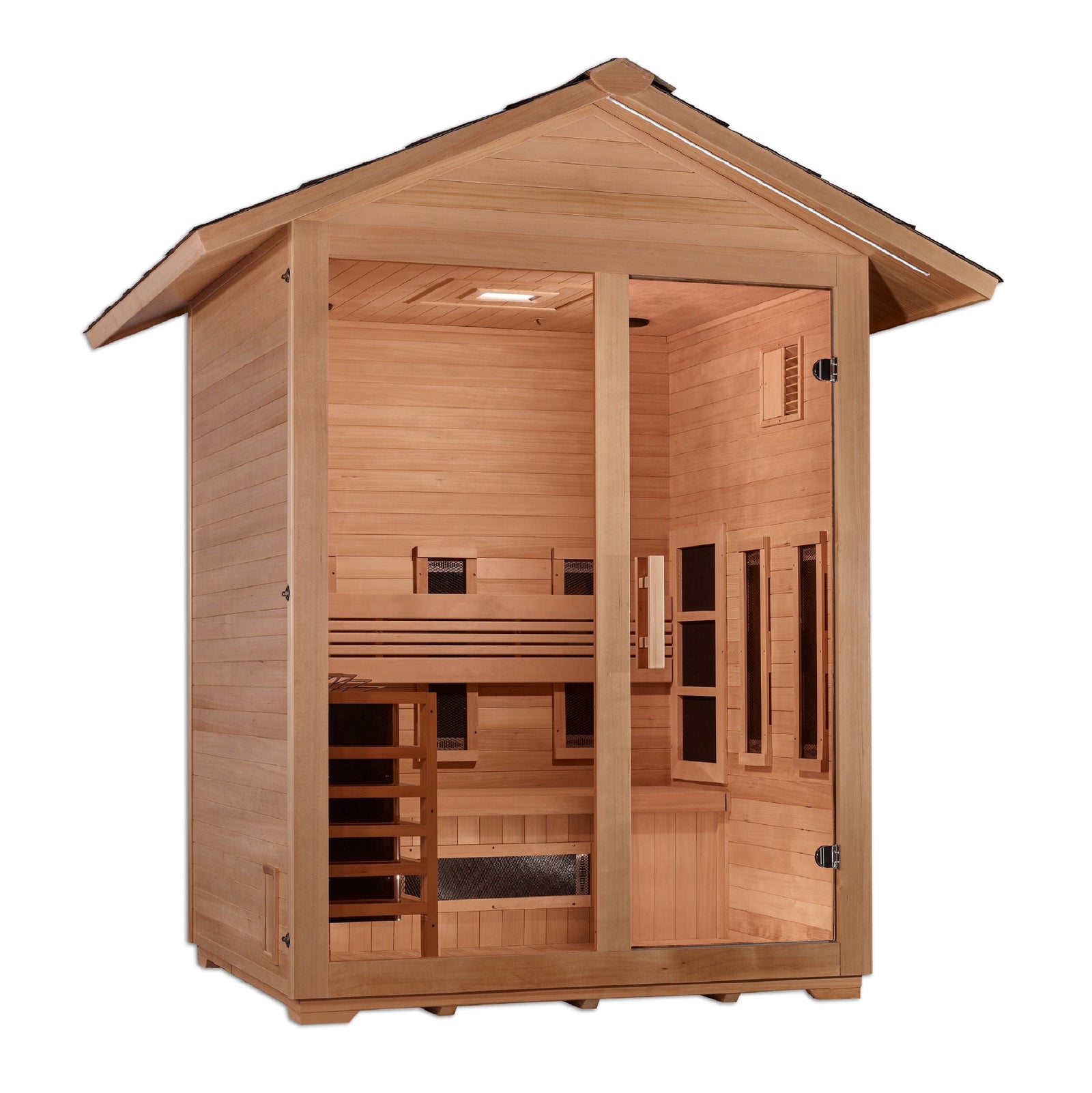Golden Designs Carinthia 3 Person Hybrid (PureTech™ Full Spectrum IR or Traditional Stove) Outdoor Sauna (GDI-8123-01)