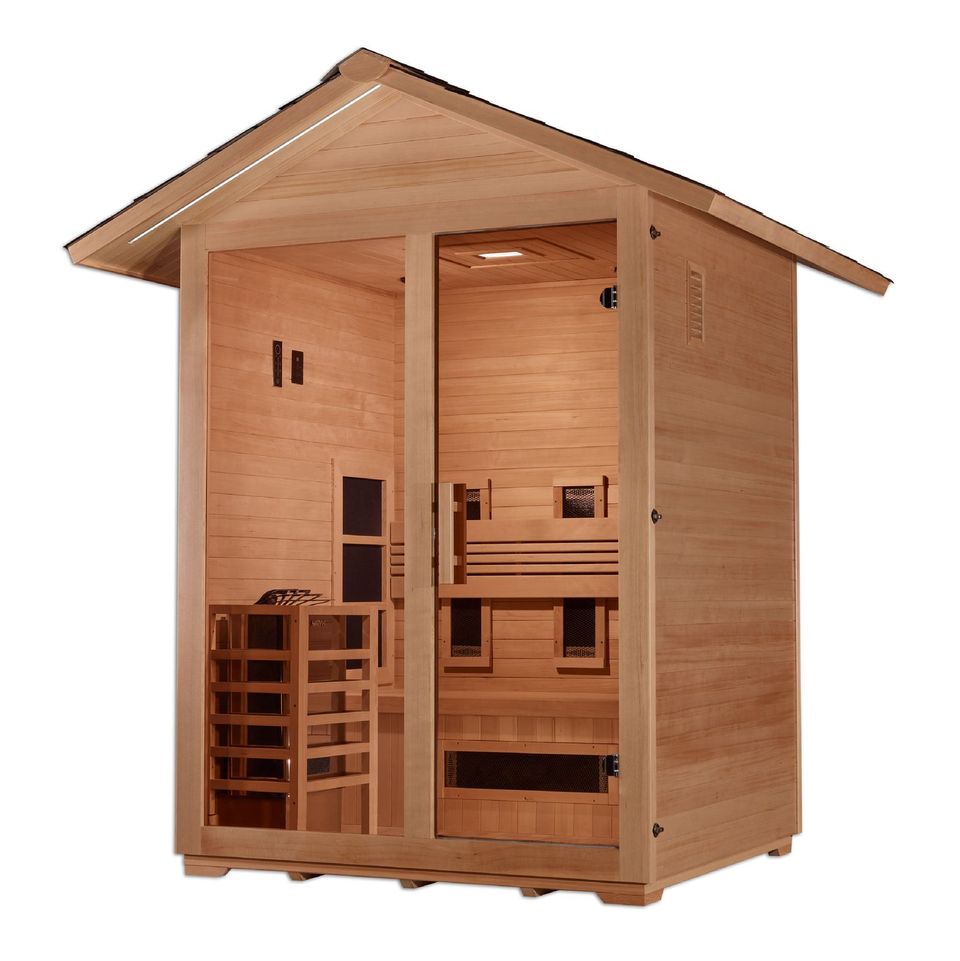 Golden Designs Carinthia 3 Person Hybrid (PureTech™ Full Spectrum IR or Traditional Stove) Outdoor Sauna (GDI-8123-01)
