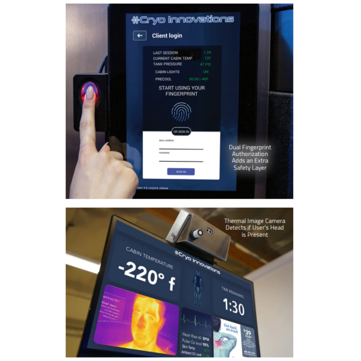 Cryo Innovations XR Cryo Chamber Lite – fingerprint login and thermal camera display