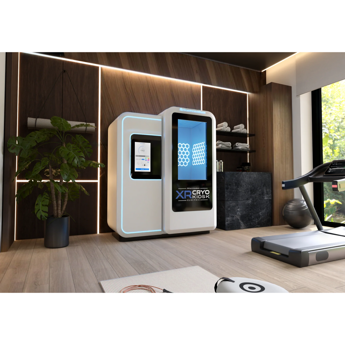 Cryo Innovations XR Cryo Kiosk – kiosk in a wellness room with plants