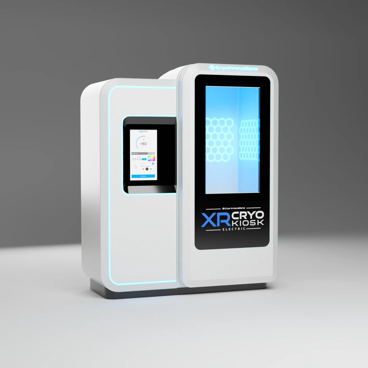 Cryo Innovations XR Cryo Kiosk – kiosk on a gray studio background