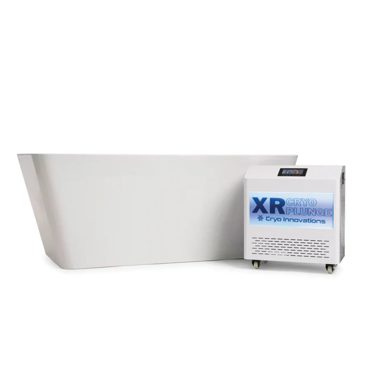 Cryo Innovations XR Cryo Plunge white acrylic tub with its chiller/heater unit