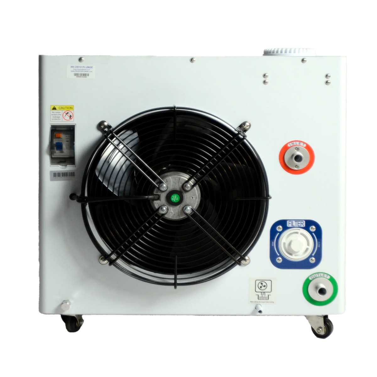 Cryo Innovations XR Cryo Plunge with Window – chiller rear view with a fan
