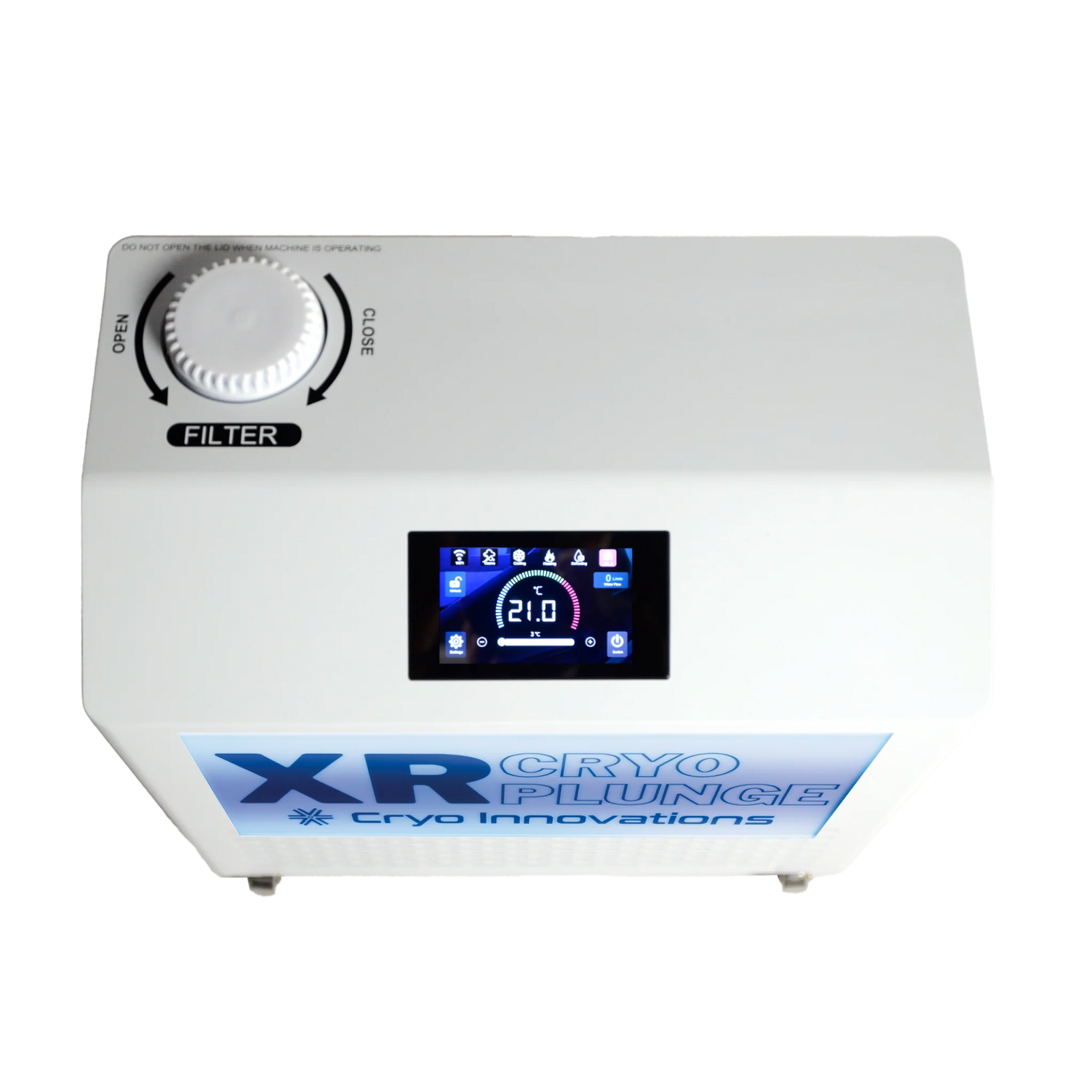 Cryo Innovations XR Cryo Plunge with Window – chiller top view with a display
