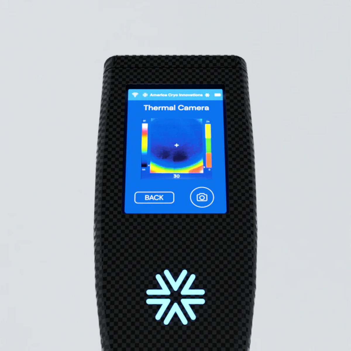 Cryo Innovations XR ISO Handheld CO₂ Cryotherapy System – close-up of the thermal camera display