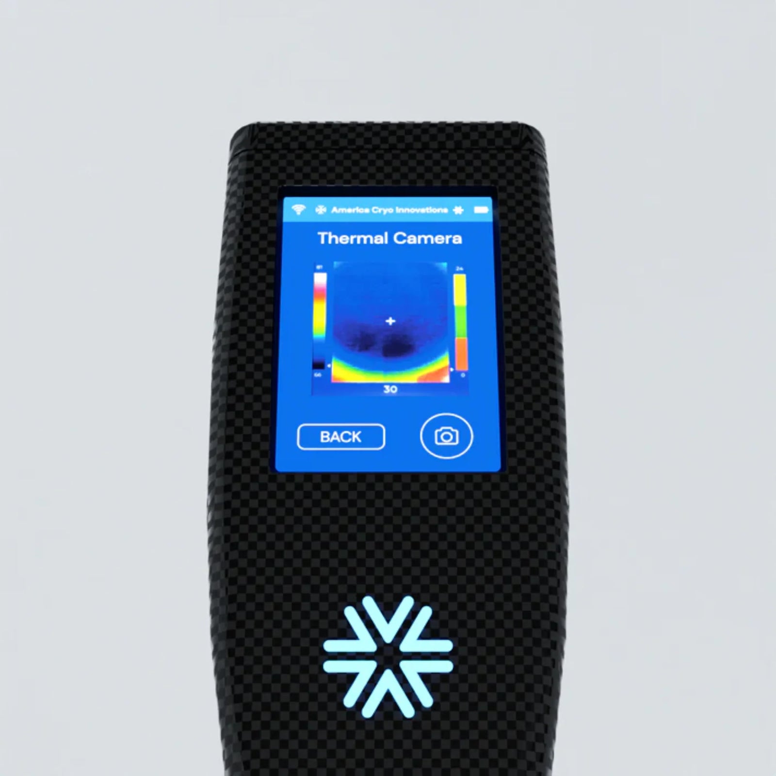 Cryo Innovations XR ISO Handheld CO₂ Cryotherapy System – close-up of the thermal camera display