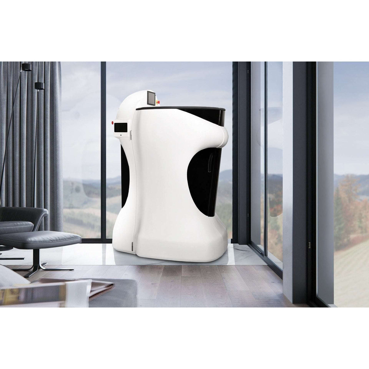 Cryomed One Ultra Whole-Body Cryosauna – cryosauna in a room with large windows