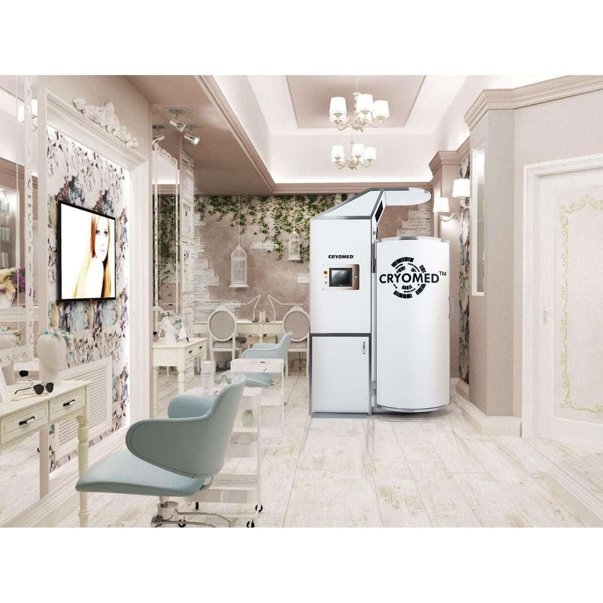 Cryomed Pro Ultra Whole-Body Cryotherapy Chamber – chamber in a spa treatment room