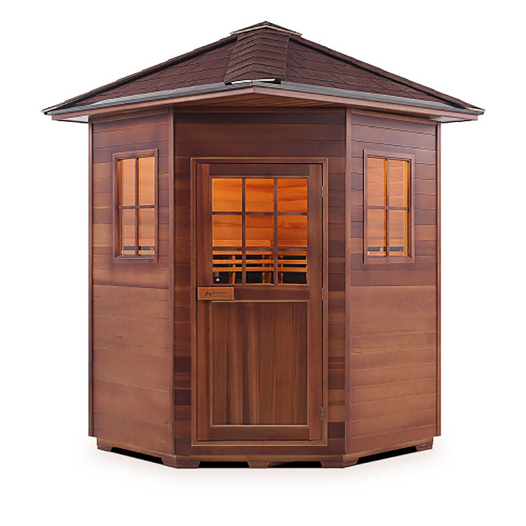 Enlighten Sapphire 4-Person Corner Hybrid Infrared/Traditional Sauna