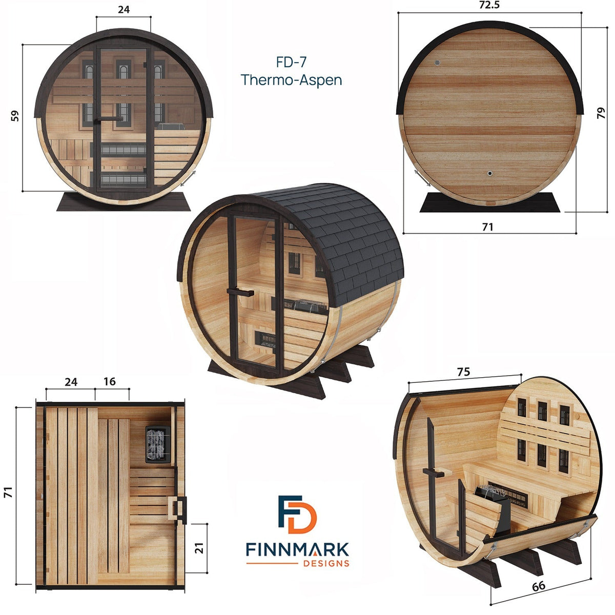 Finnmark FD-7 4-Person Thermo-Aspen Barrel Sauna – Hybrid Traditional & Infrared