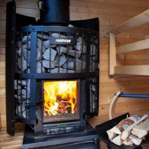 Harvia Legend 240 Green Flame wood-burning sauna stove installed