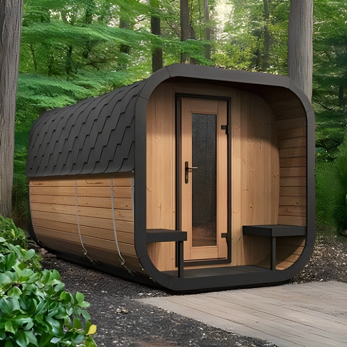 SaunaLife CL12GCP outdoor DIY sauna suite, Cube Luxury Series outdoor sauna