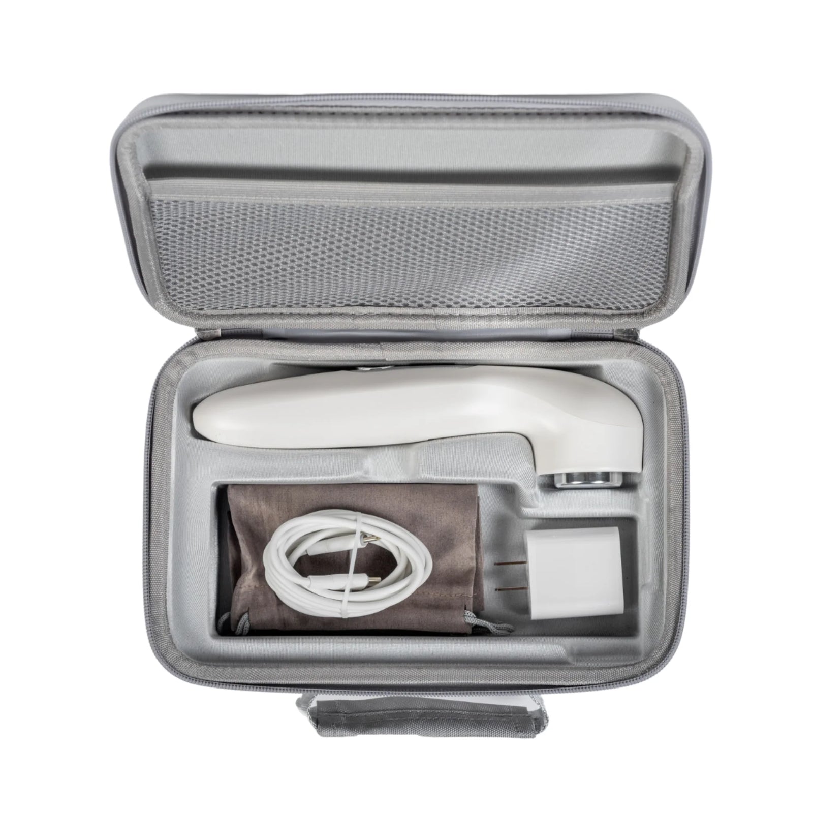 Lasonic device in its zippered carrying case with charging cable and power adapter