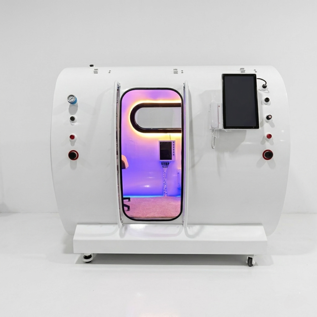 Macy-Pan HE5000 Fort Two-Person Hard-Shell Hyperbaric Chamber – chamber with purple lit window