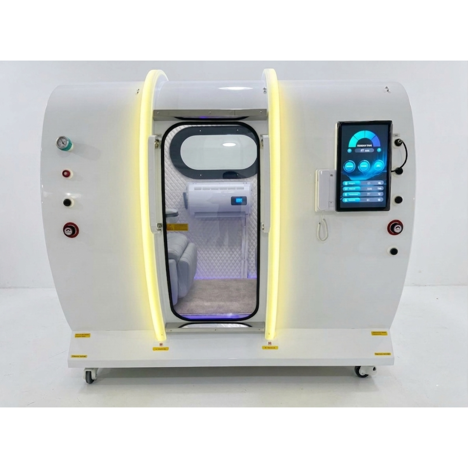 Macy-Pan HE5000 Fort Two-Person Hard-Shell Hyperbaric Chamber – chamber with yellow accent lights