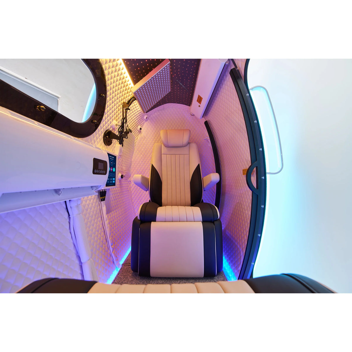 Macy-Pan HE5000 Fort Two-Person Hard-Shell Hyperbaric Chamber – interior with seat and window