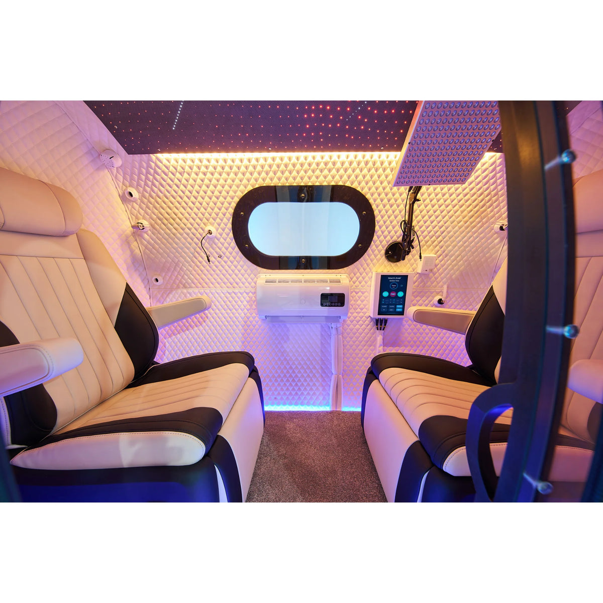 Macy-Pan HE5000 Fort Two-Person Hard-Shell Hyperbaric Chamber – interior with two cream seats