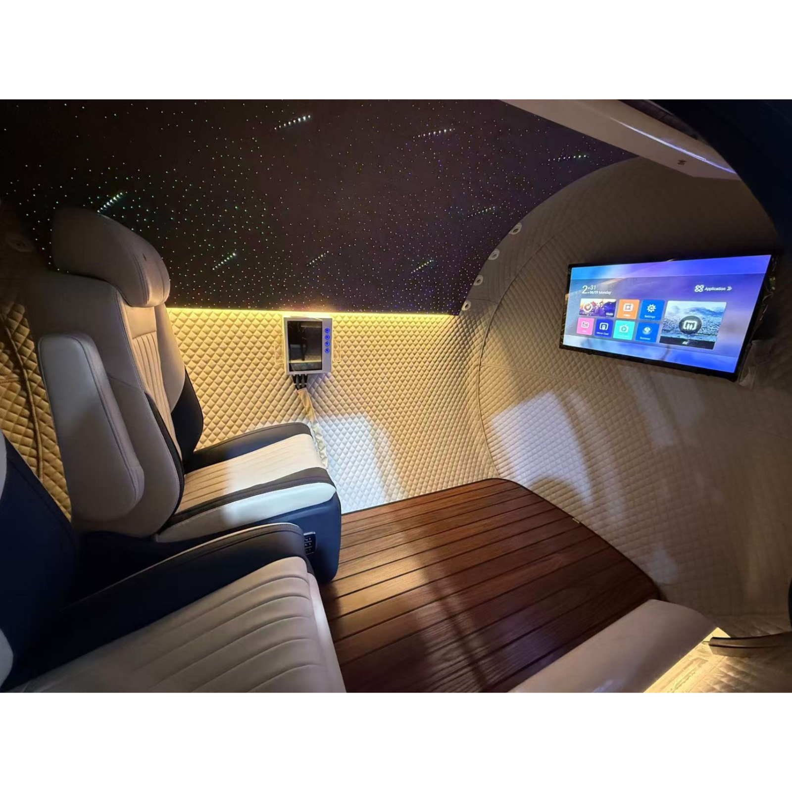 Macy-Pan HE5000 Mini Multiplace Hard-Shell Hyperbaric Chamber – interior with seat and TV