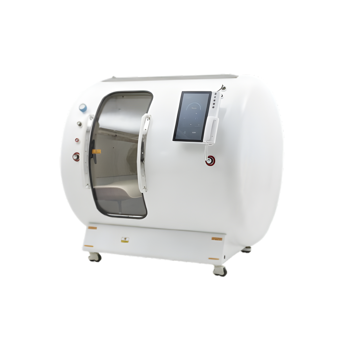 Macy-Pan HE5000 Mini Multiplace Hard-Shell Hyperbaric Chamber – white chamber with window and screen