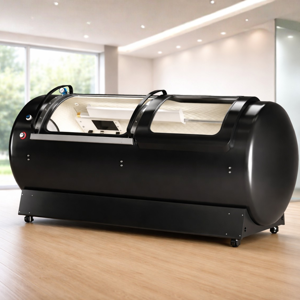 Macy-Pan HP2202-90 Diamond Hard-Shell Hyperbaric Chamber – black chamber front angle