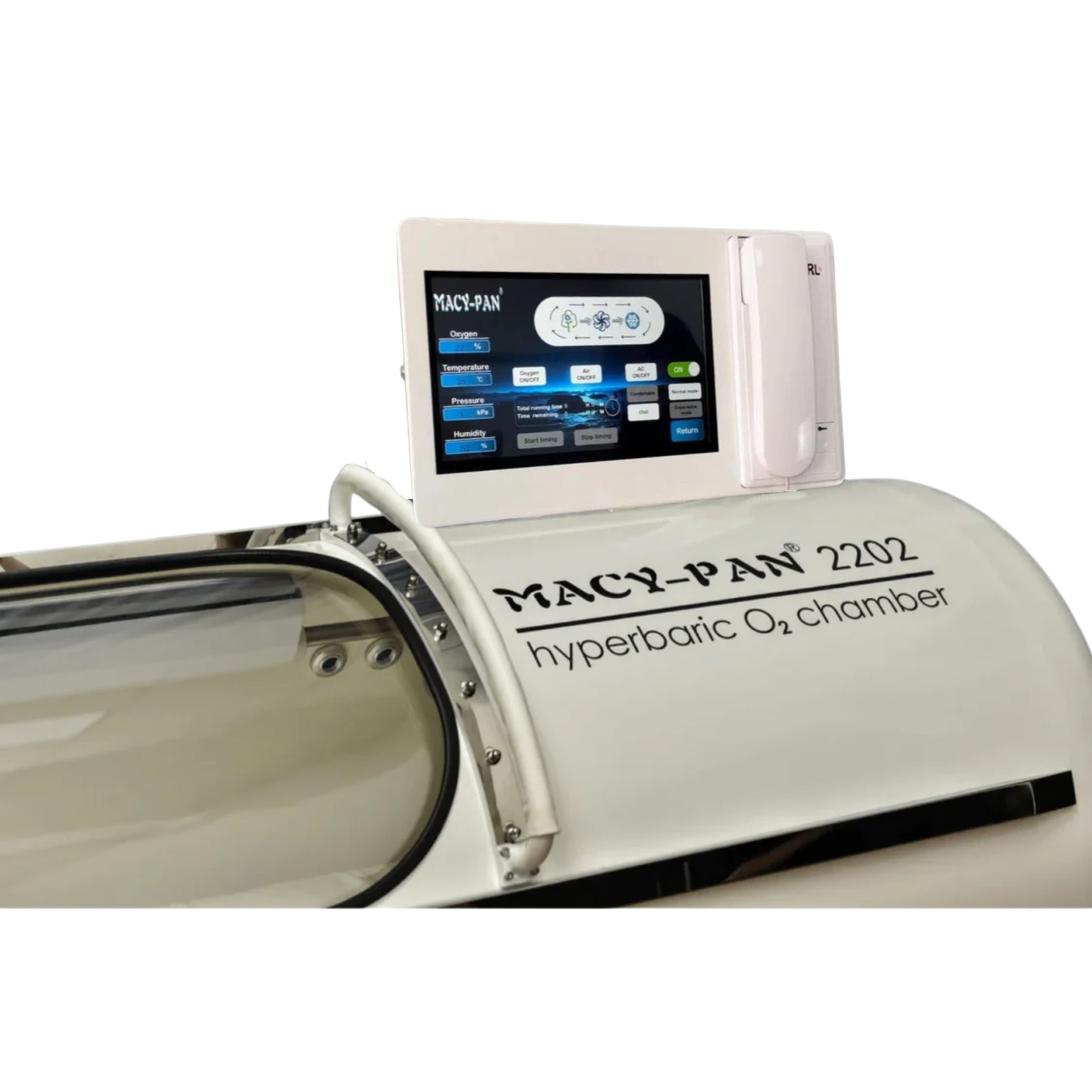 Macy-Pan HP2202 Hard-Shell Hyperbaric Chamber – close-up of the touchscreen panel