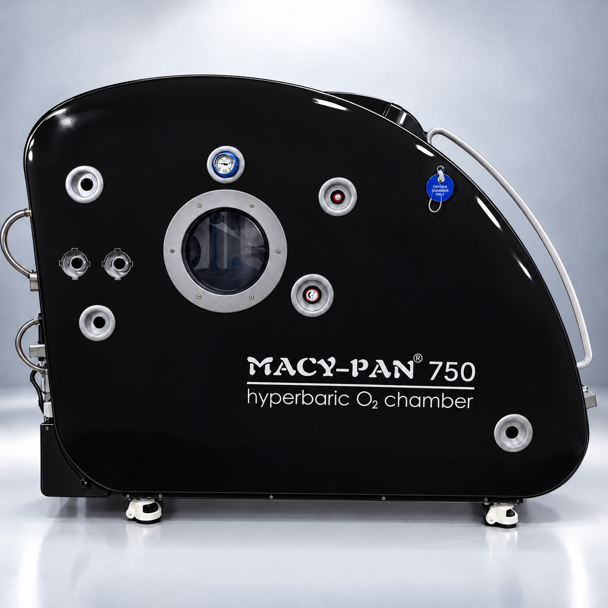 Macy-Pan HP750 Hard-Shell Sitting Hyperbaric Chamber – black chamber side with porthole