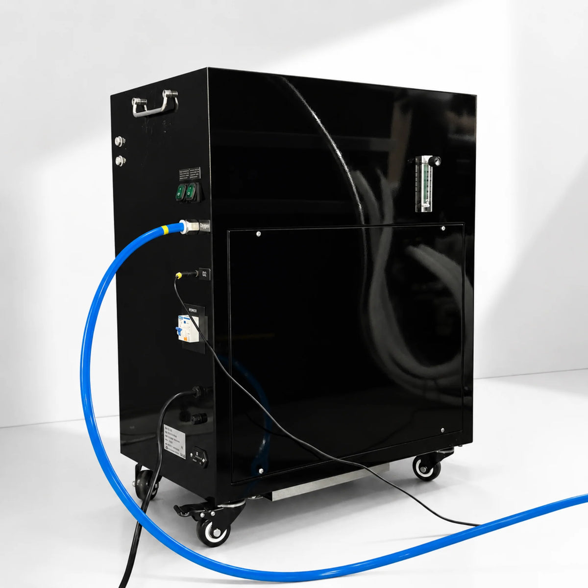 Macy-Pan HP750 Hard-Shell Sitting Hyperbaric Chamber – rear of the air unit with hoses