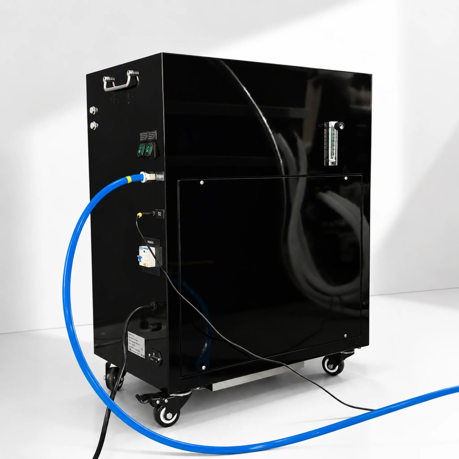 Macy-Pan HP750 Hard-Shell Sitting Hyperbaric Chamber – rear of the air unit with hoses