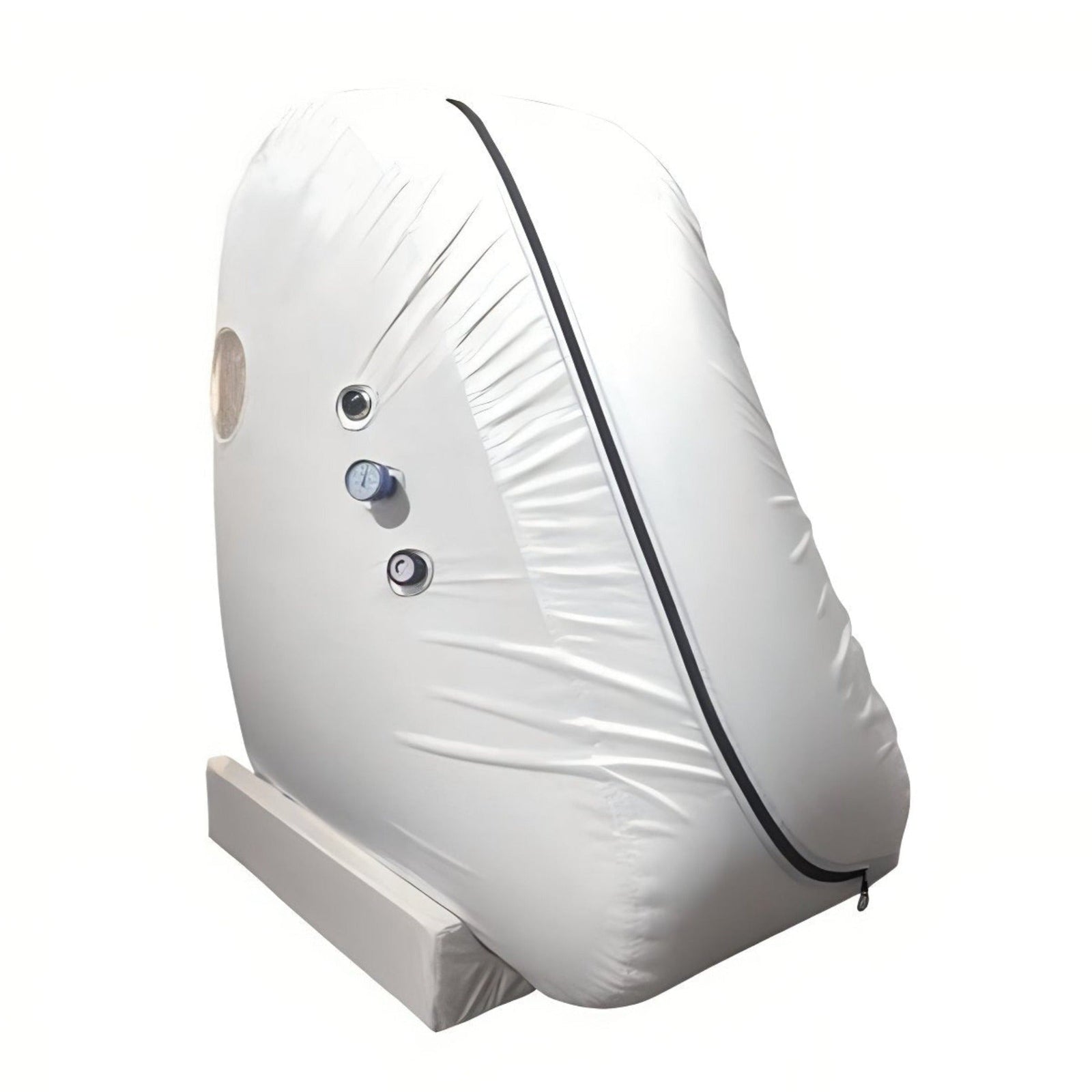 Macy-Pan L1 Sitting Hyperbaric Chamber – white L-shaped entry chamber at an angle