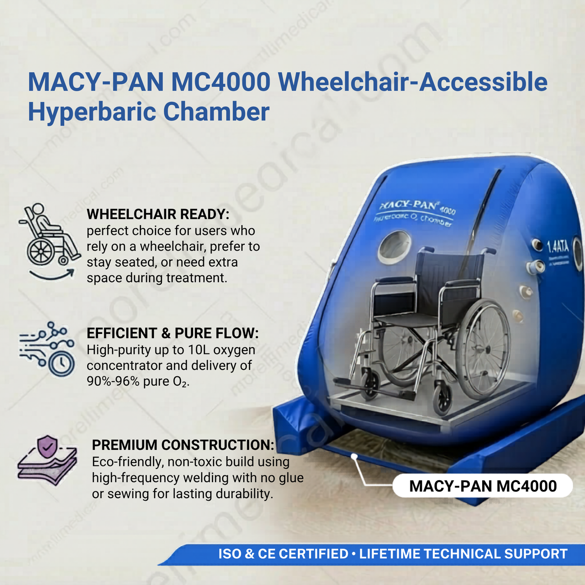 Macy-Pan MC4000 Wheelchair-Accessible Hyperbaric Chamber – graphic showing a wheelchair inside the chamber