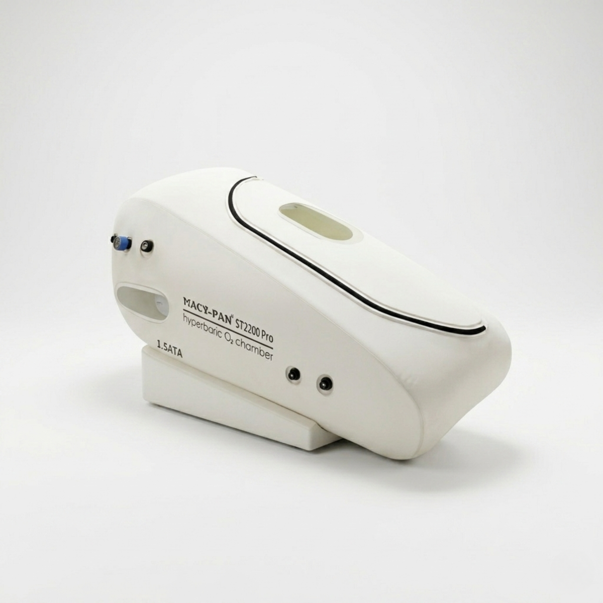 Macy-Pan ST2200 Pro Two-Person Sitting Hyperbaric Chamber – white sitting chamber at an angle