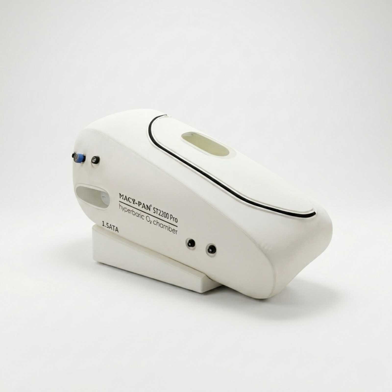 Macy-Pan ST2200 Pro Two-Person Sitting Hyperbaric Chamber – white sitting chamber at an angle