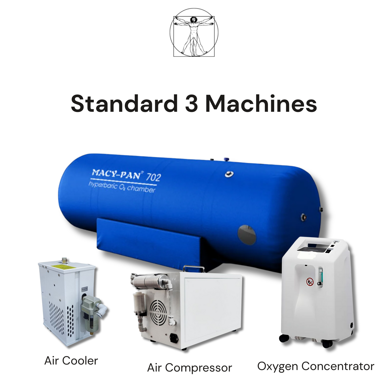Macy-Pan ST702 Soft Lying Hyperbaric Chamber – chamber with the standard three-machine setup