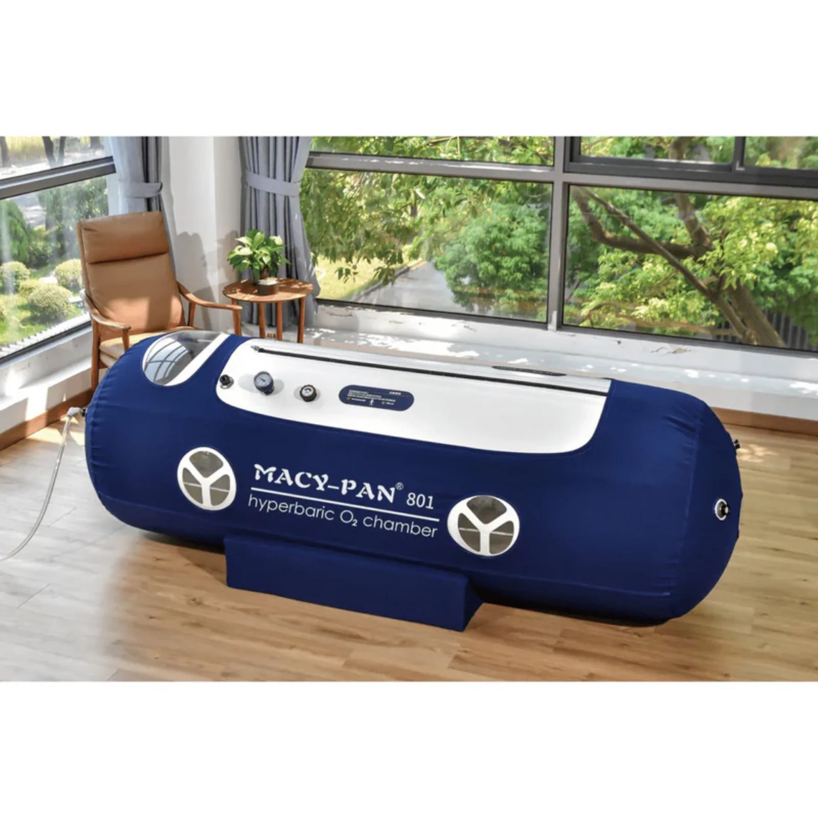 Macy-Pan ST801 Soft Lying Hyperbaric Chamber – chamber in a room with large windows