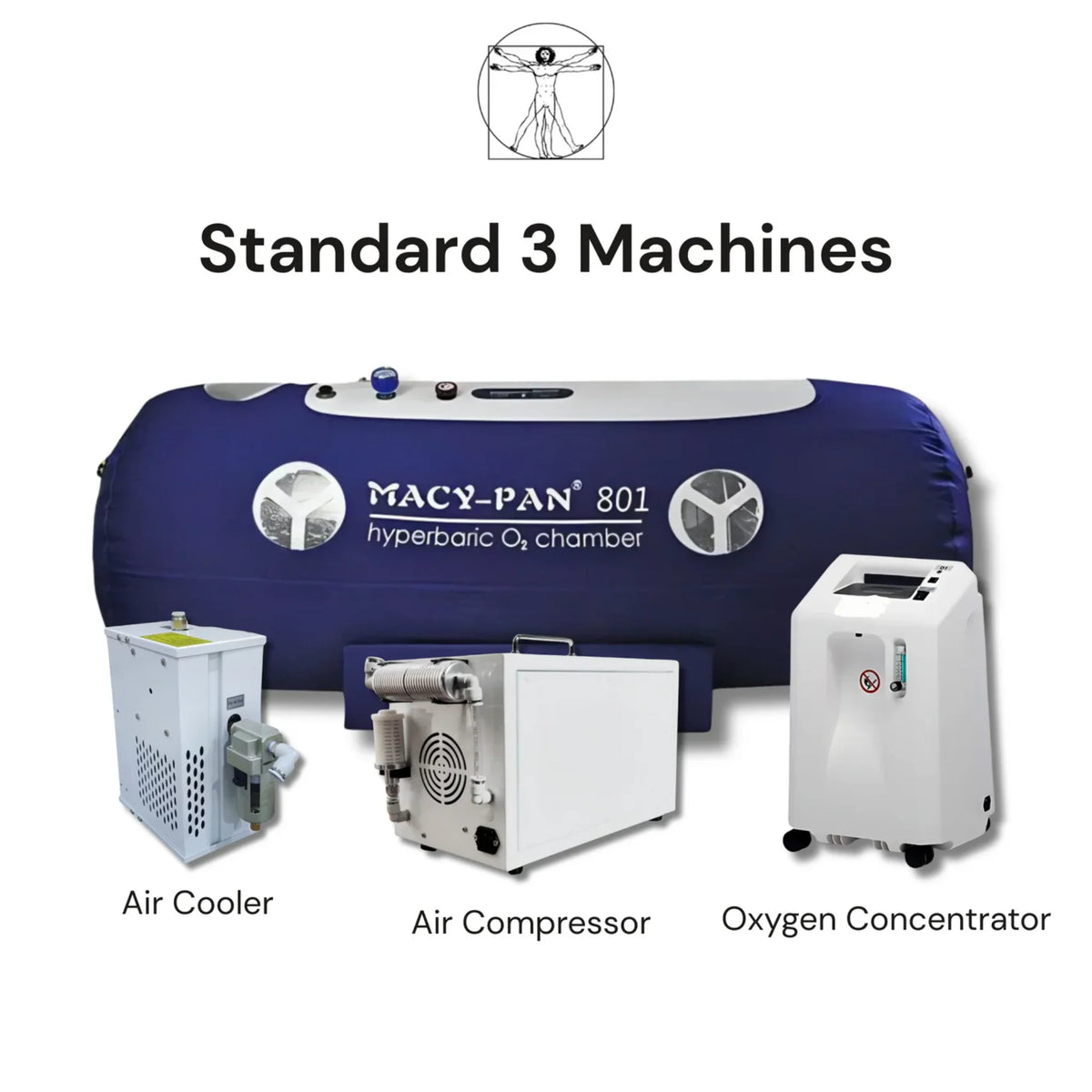 Macy-Pan ST801 Soft Lying Hyperbaric Chamber – chamber with the standard three-machine setup