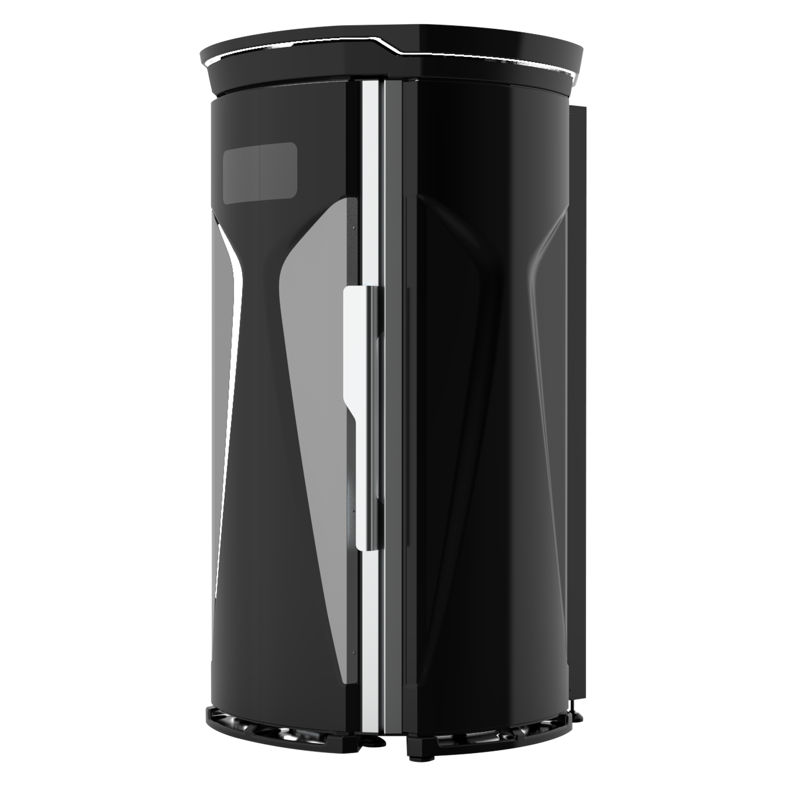 Merican M11 Plus stand-up red light therapy system in Crystal Black, closed, three-quarter view