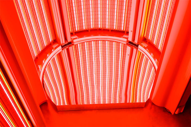 Merican M11 Plus stand-up red light therapy system, interior LED panel layout