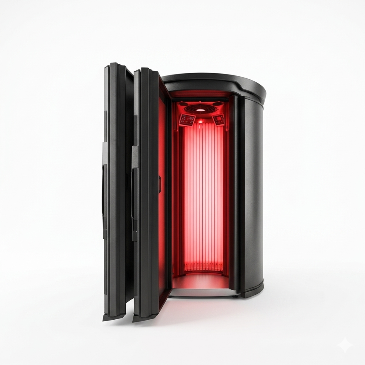Merican M11 Plus Stand-Up Whole-Body Red Light Therapy System – black version with the door open