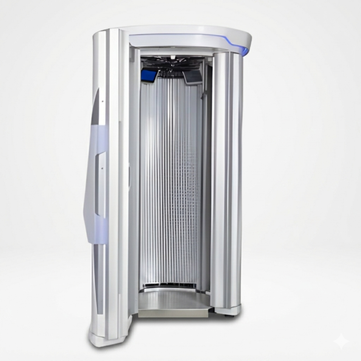 Merican M11 Stand-Up Whole-Body Red Light Therapy System – stand-up system with the door open and lights off