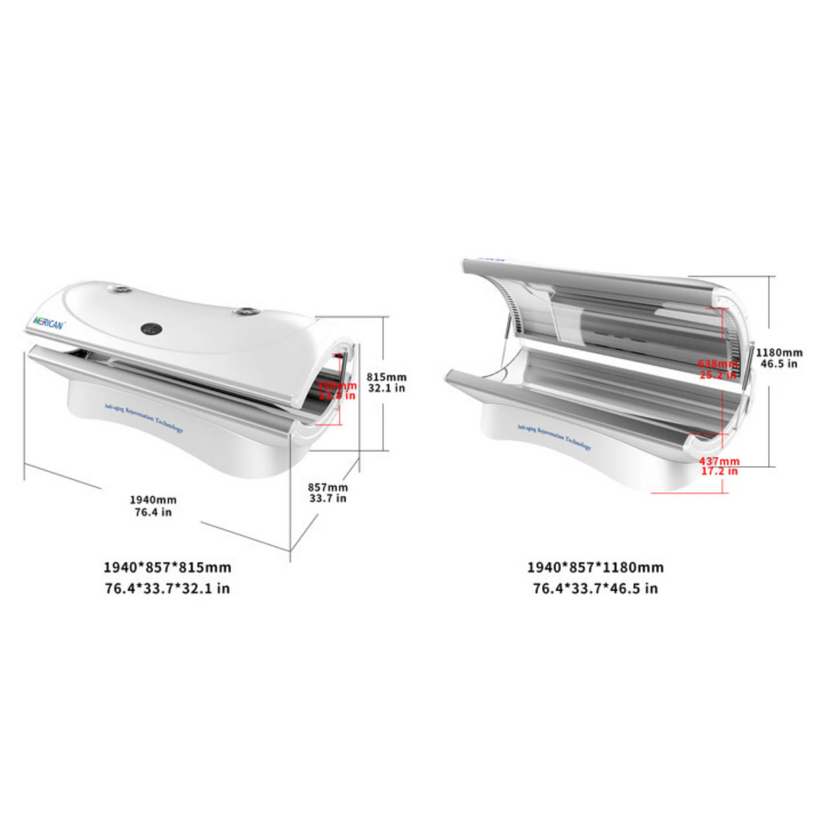 Merican M4N Whole-Body Red Light Therapy Bed – dimensions diagram of the bed