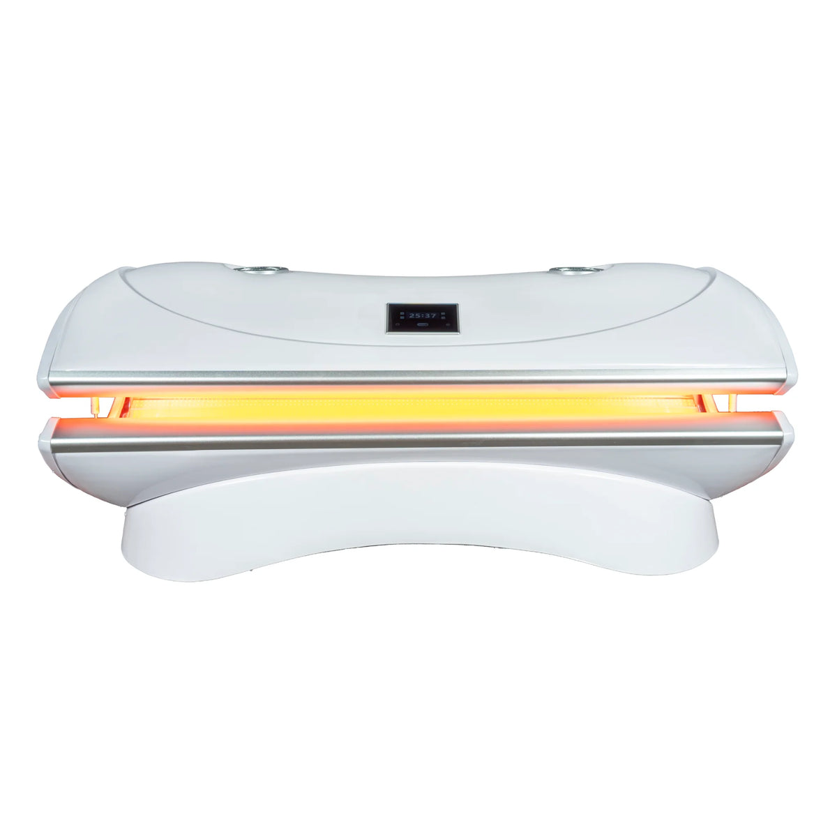 Merican M4N Whole-Body Red Light Therapy Bed – white bed closed with an amber glow