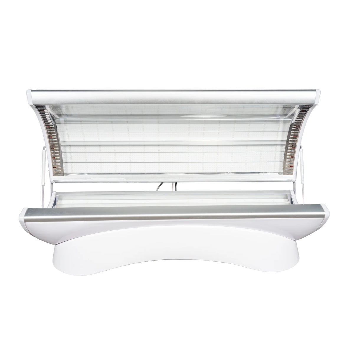 Merican M4N Whole-Body Red Light Therapy Bed – white bed with the canopy open front view