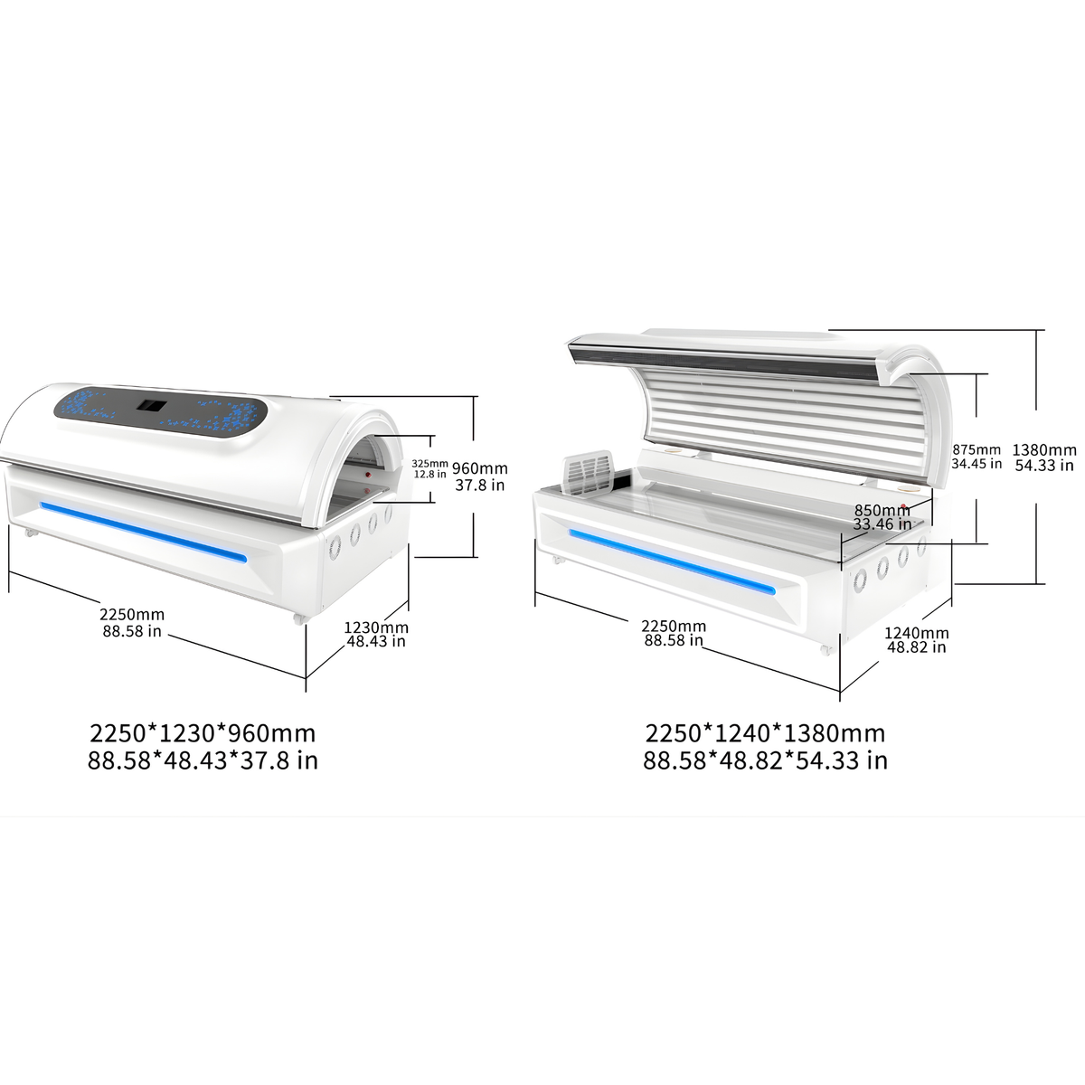 Merican M5 Whole-Body Red Light Therapy Bed – dimensions diagram of the bed