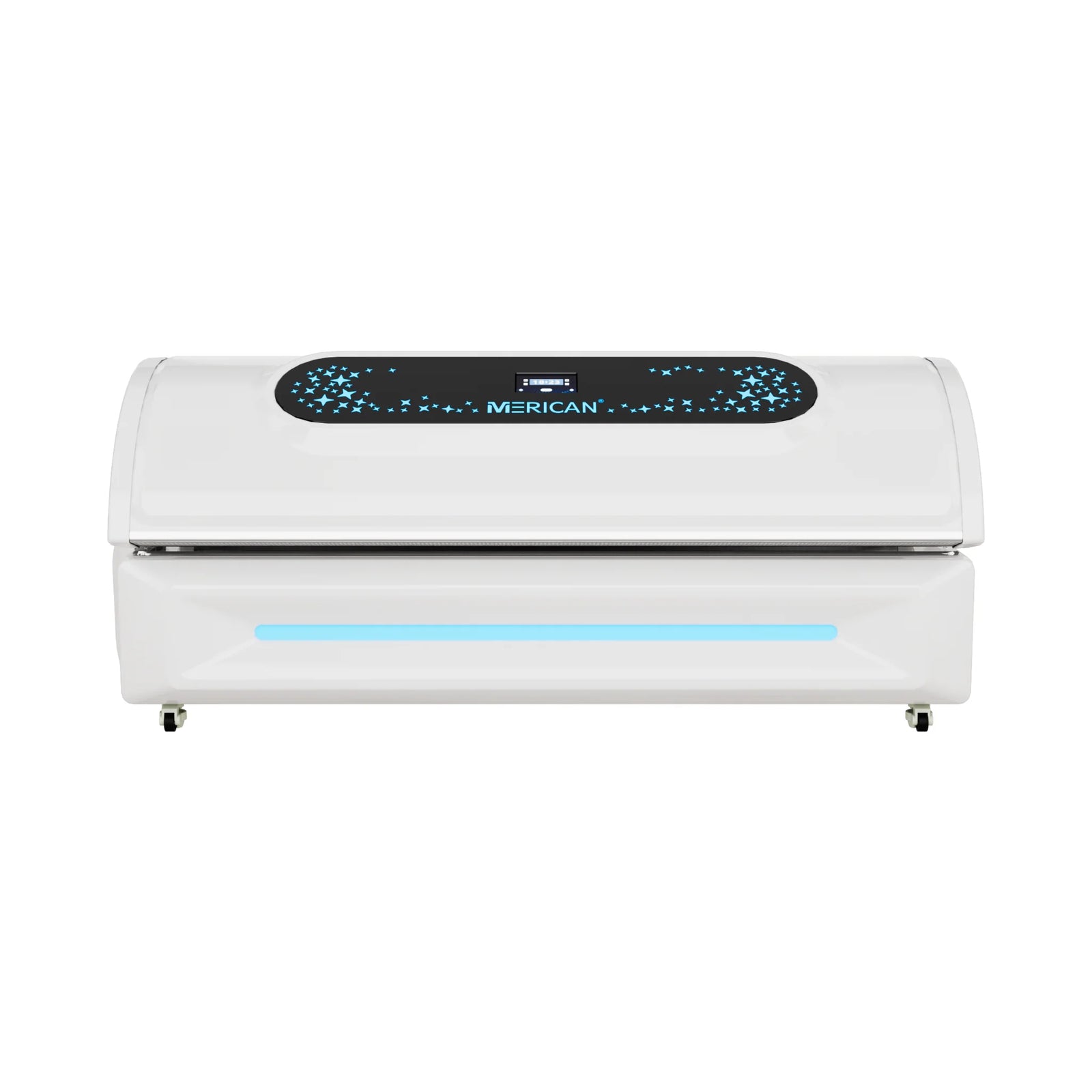 Merican M5 Whole-Body Red Light Therapy Bed – white bed closed with a starry control display