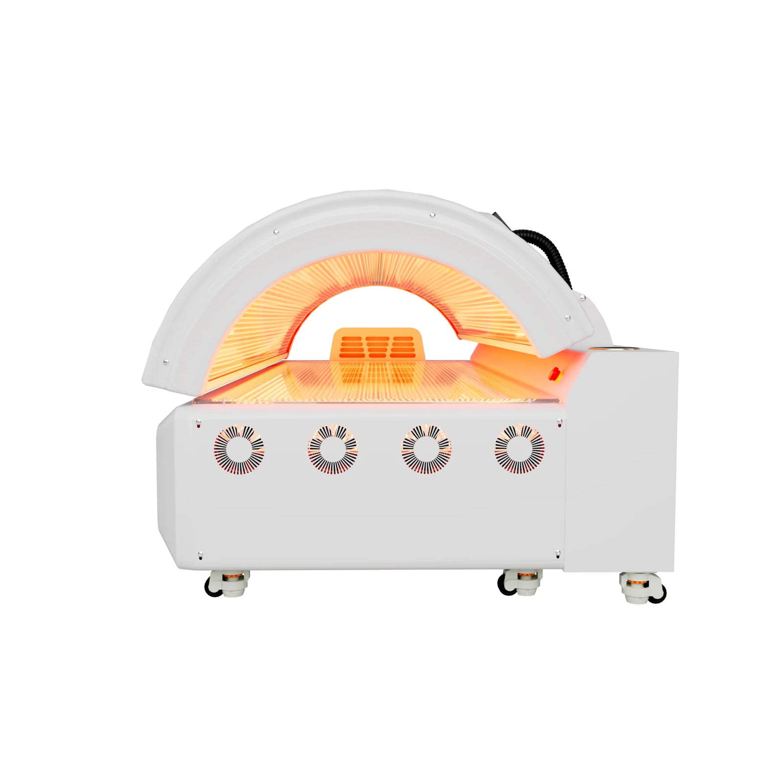 Merican M5 Whole-Body Red Light Therapy Bed – white bed end view with the canopy raised