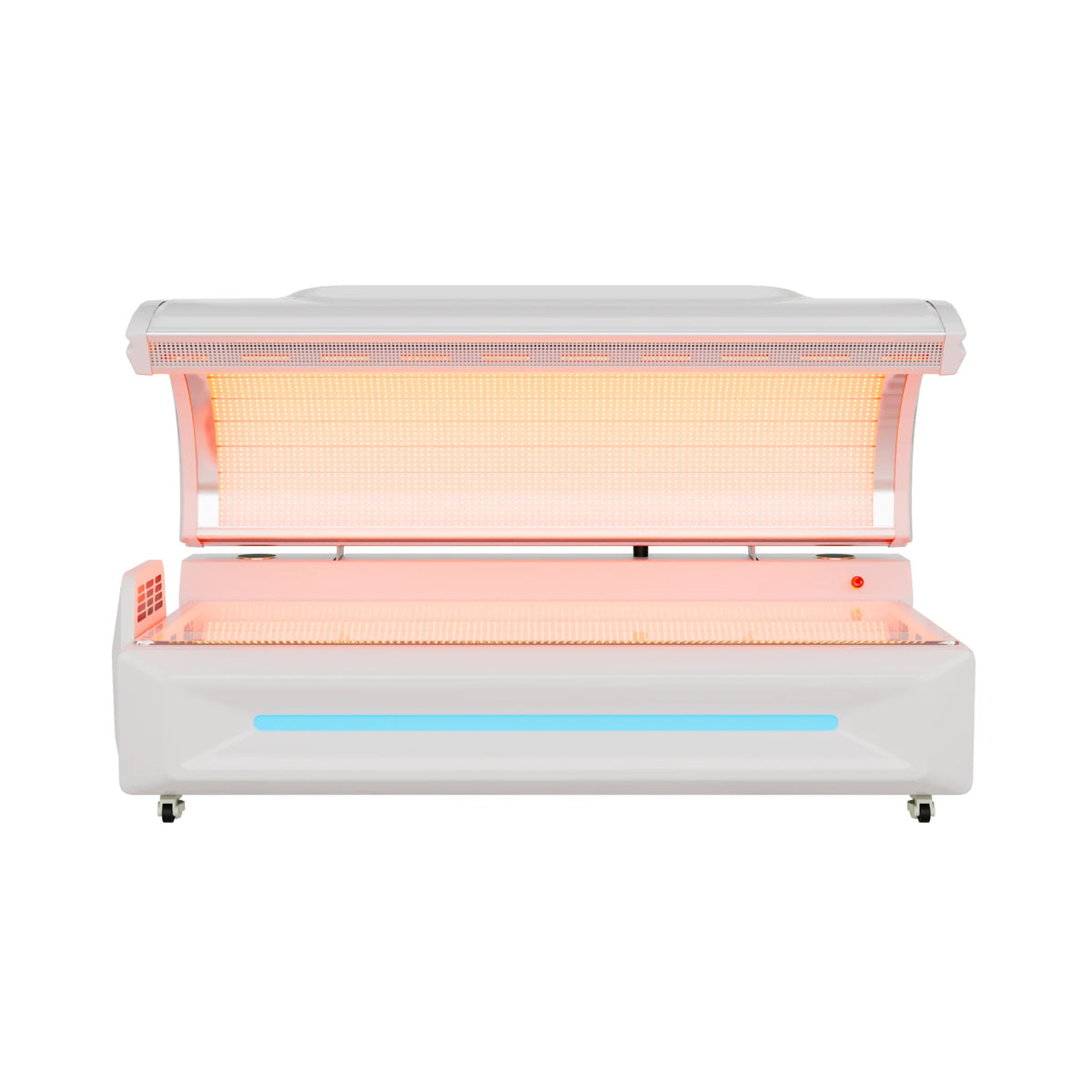 Merican M5 Whole-Body Red Light Therapy Bed – white bed with the canopy open front view