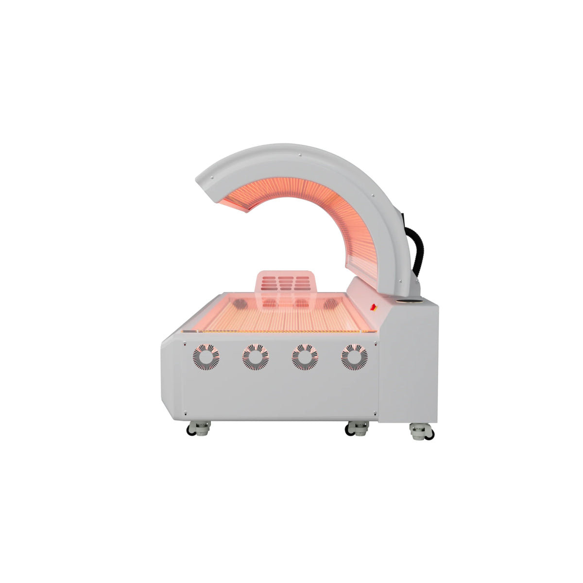 Merican M5 Whole-Body Red Light Therapy Bed – white bed with the canopy raised at the side