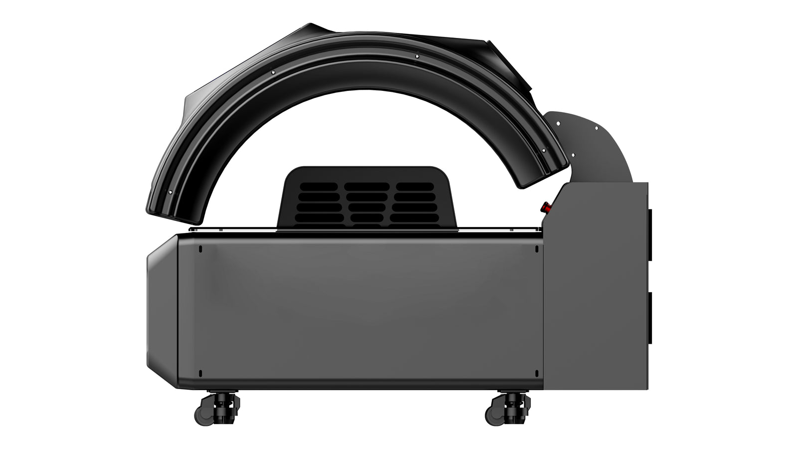 Merican M5N Plus whole-body red light therapy bed in Crystal Black, side view with canopy raised and caster wheels