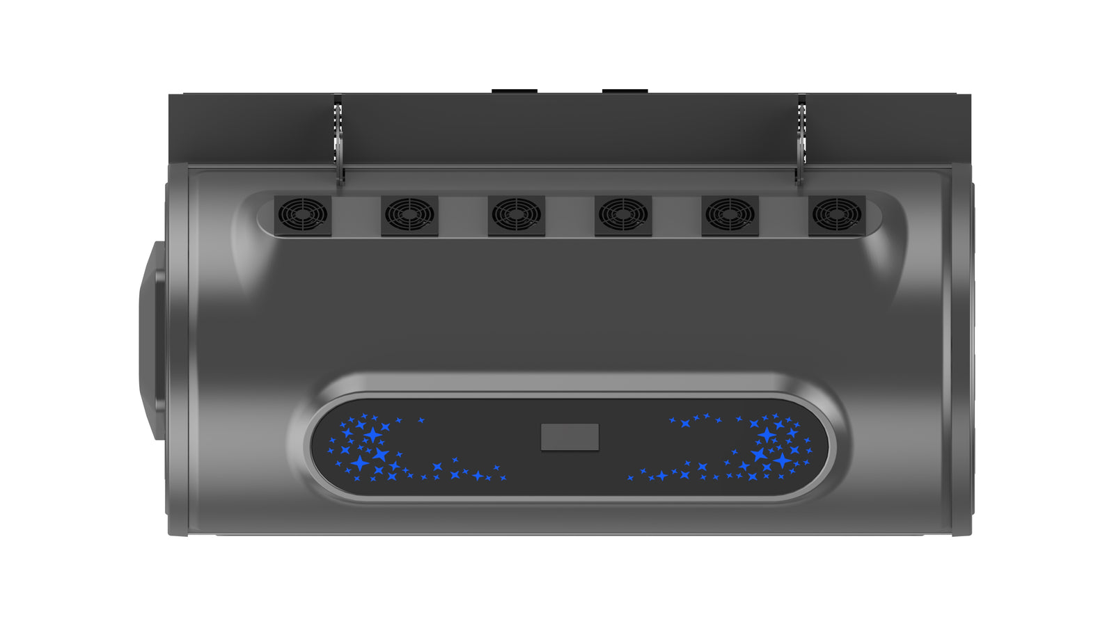 Merican M5N Plus whole-body red light therapy bed in Crystal Black, top view showing the control display and cooling fans